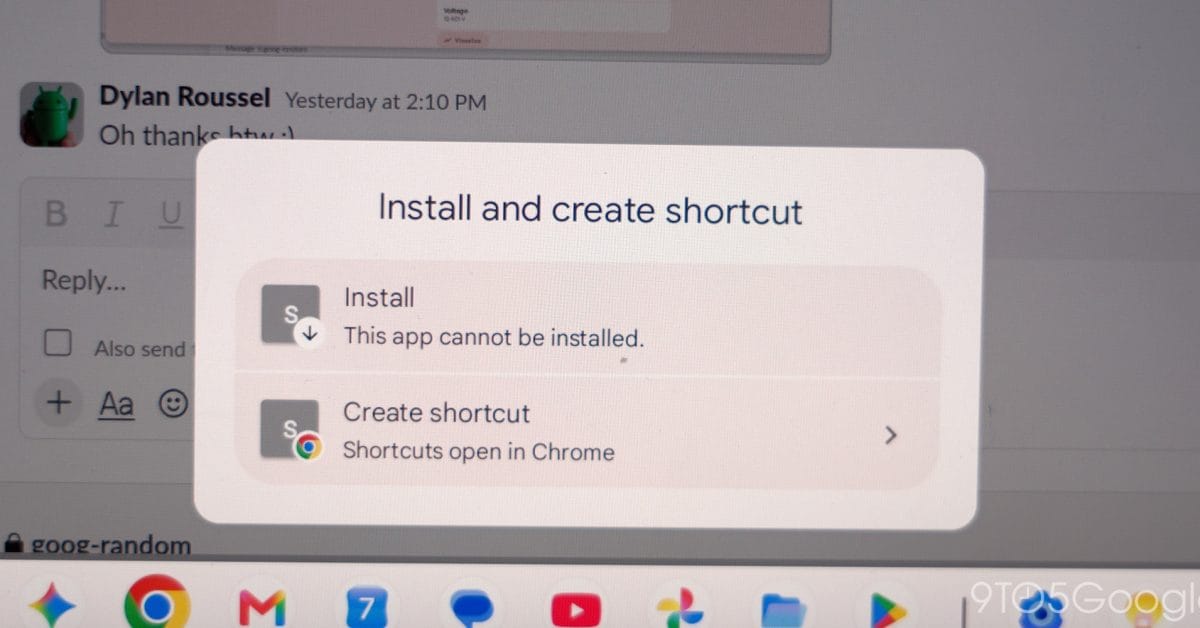 Googlebook 上無法安裝網頁 App 的提示