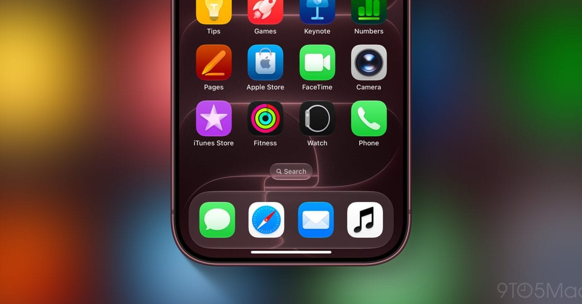 iOS 27.2 beta 4 主畫面 Dock 中黑白配色的 Apple Music 圖示
