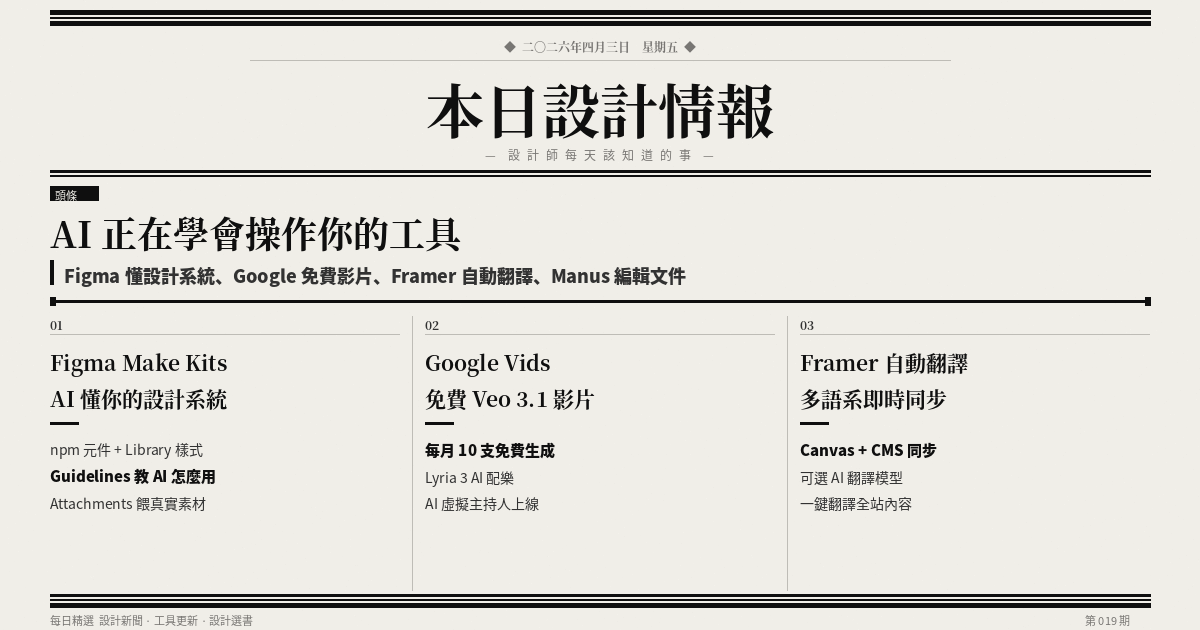 本日設計情報 第 019 期 — AI 正在學會操作你的工具