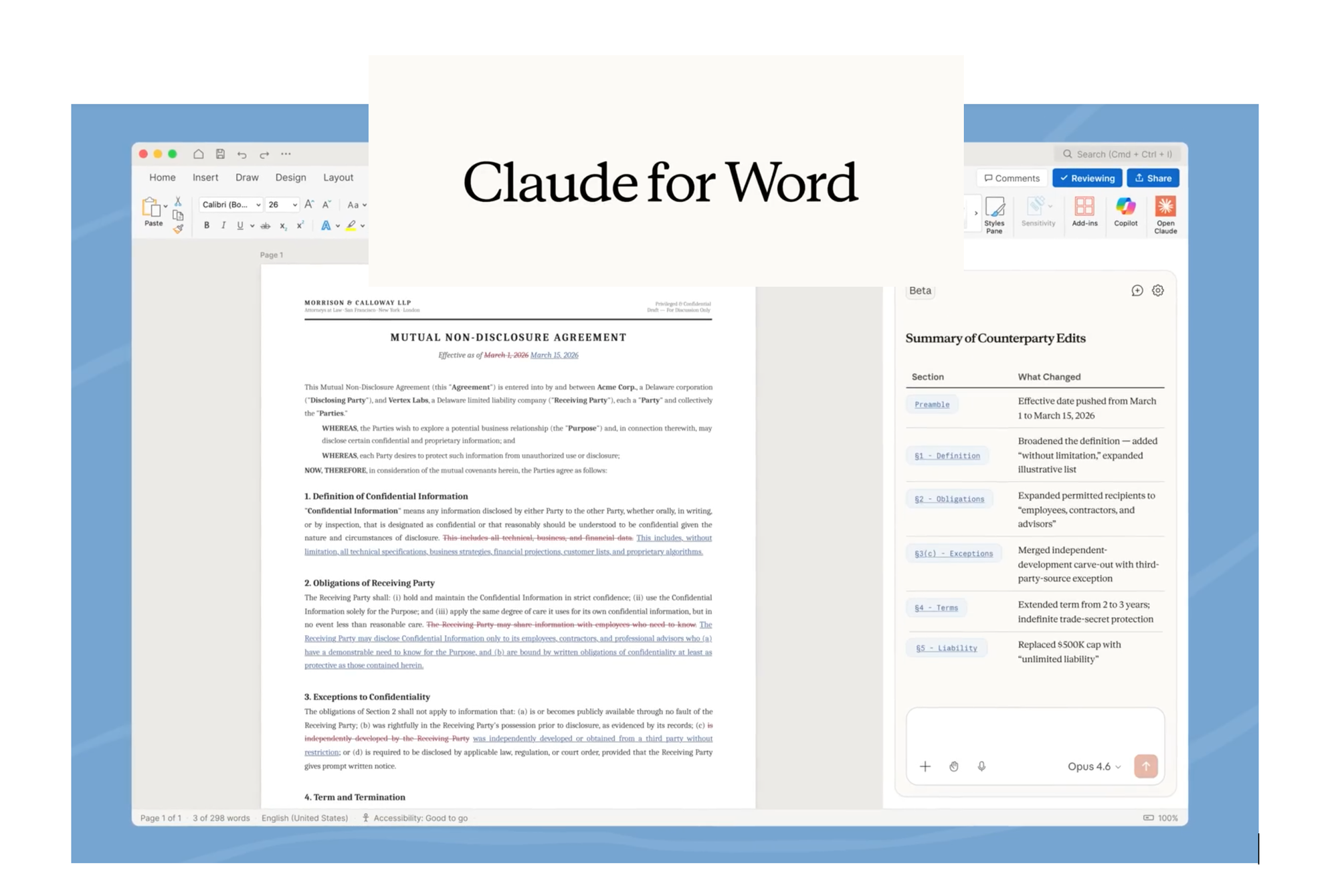 Claude for Word Beta — Anthropic 完成 Microsoft Office 三巨頭整合