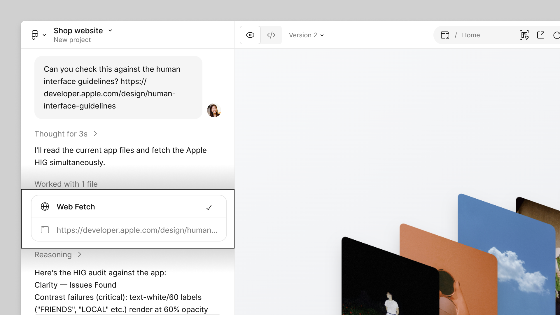 Figma 設計 agent 執行 Web Fetch 抓取 Apple HIG 比對設計