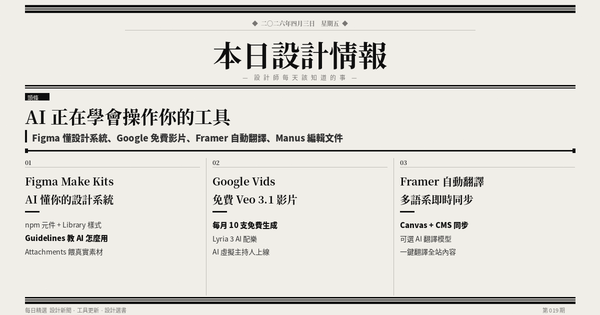 本日設計情報 第 019 期 — AI 正在學會操作你的工具