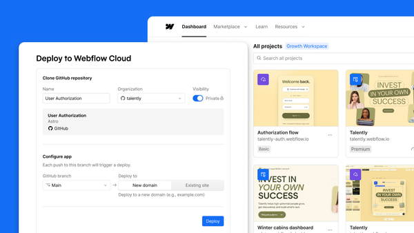 Webflow Cloud 一鍵部署 app 介面