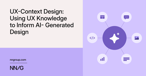 NN/G UX-Context Design 文章封面，紫白配色搭配 AI 情境圖示