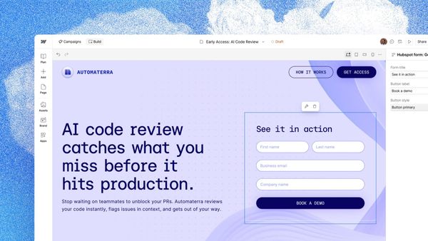 Webflow Designer 建置行銷頁面介面截圖