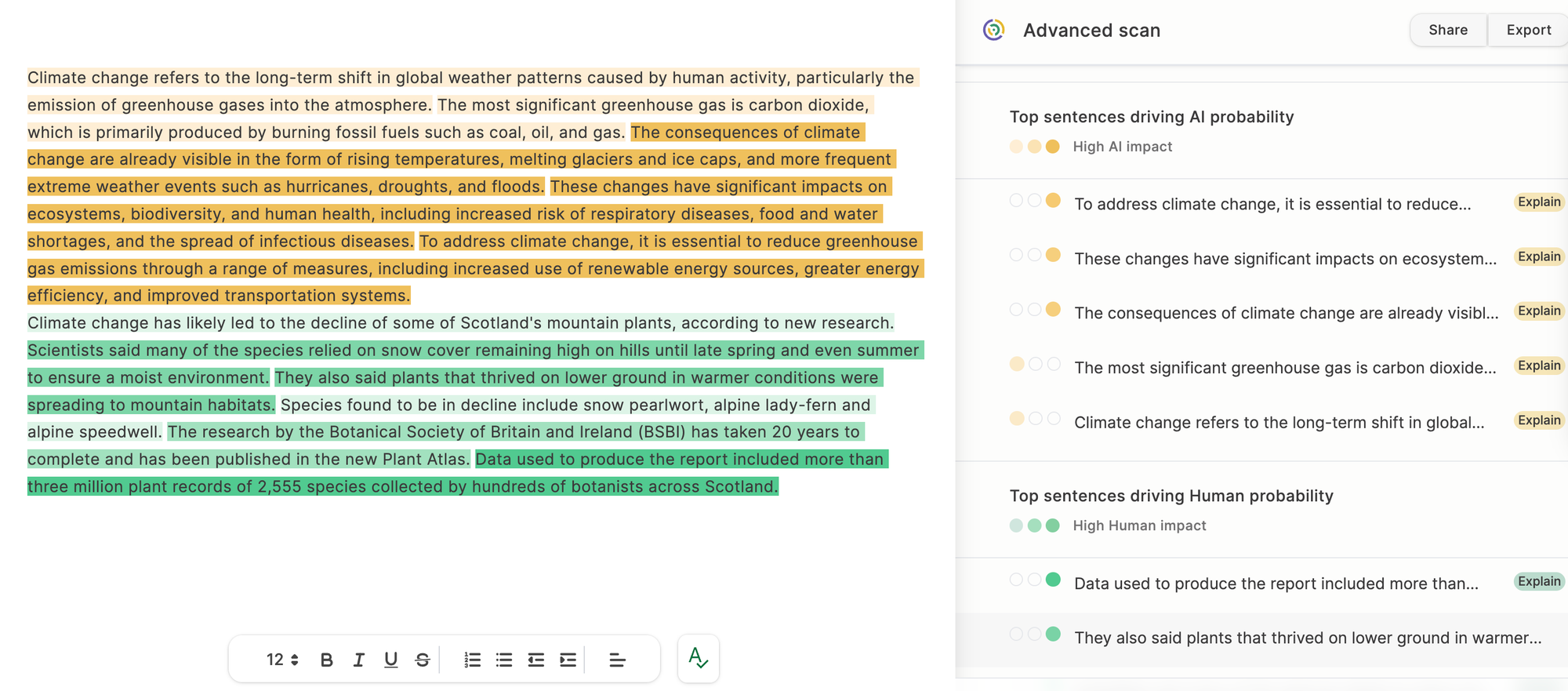 GPTZero AI scan results breakdown explaining detection confidence levels