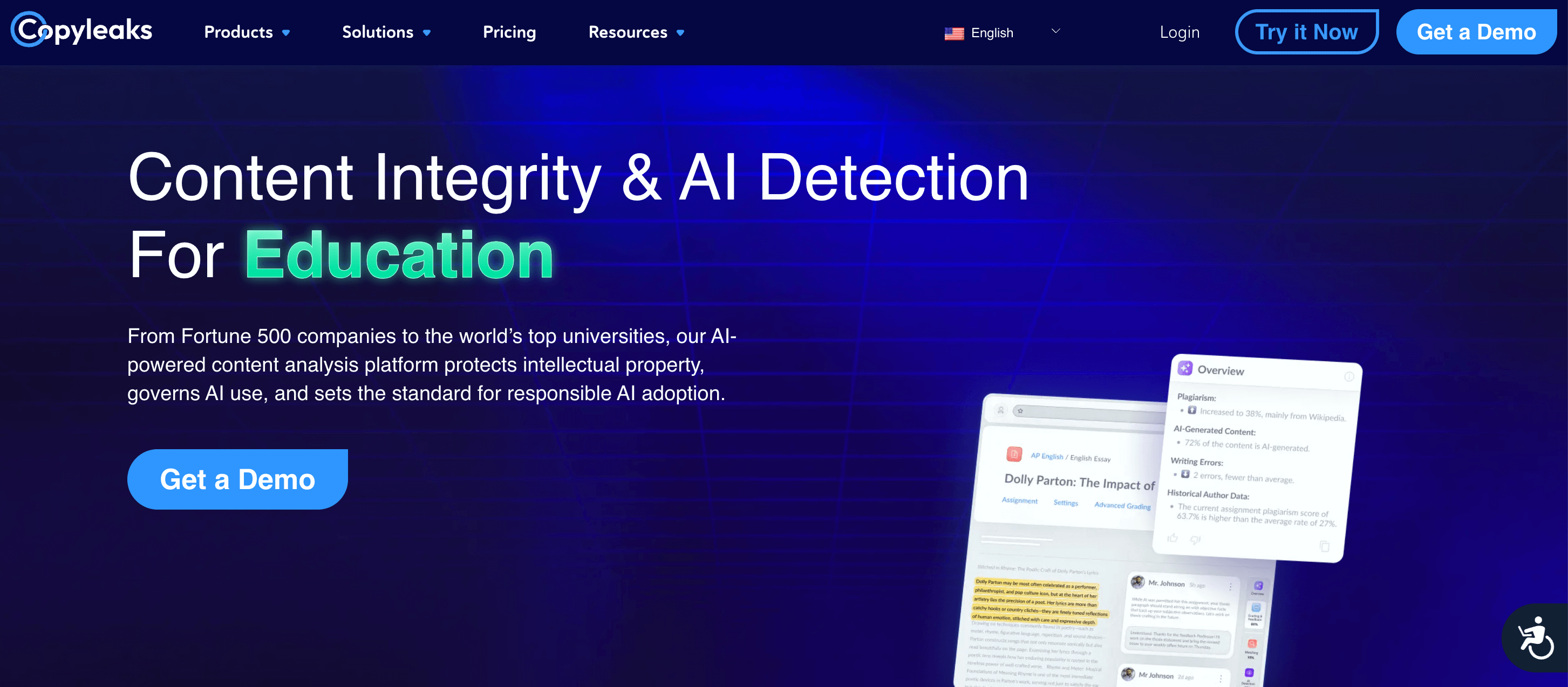 Screenshot of the Copyleaks AI detection tool interface