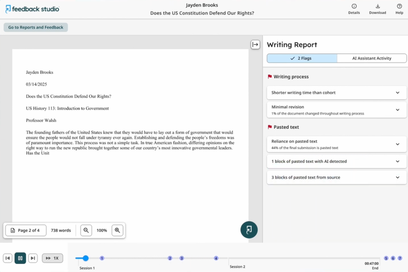 Turnitin Clarity writing replay report