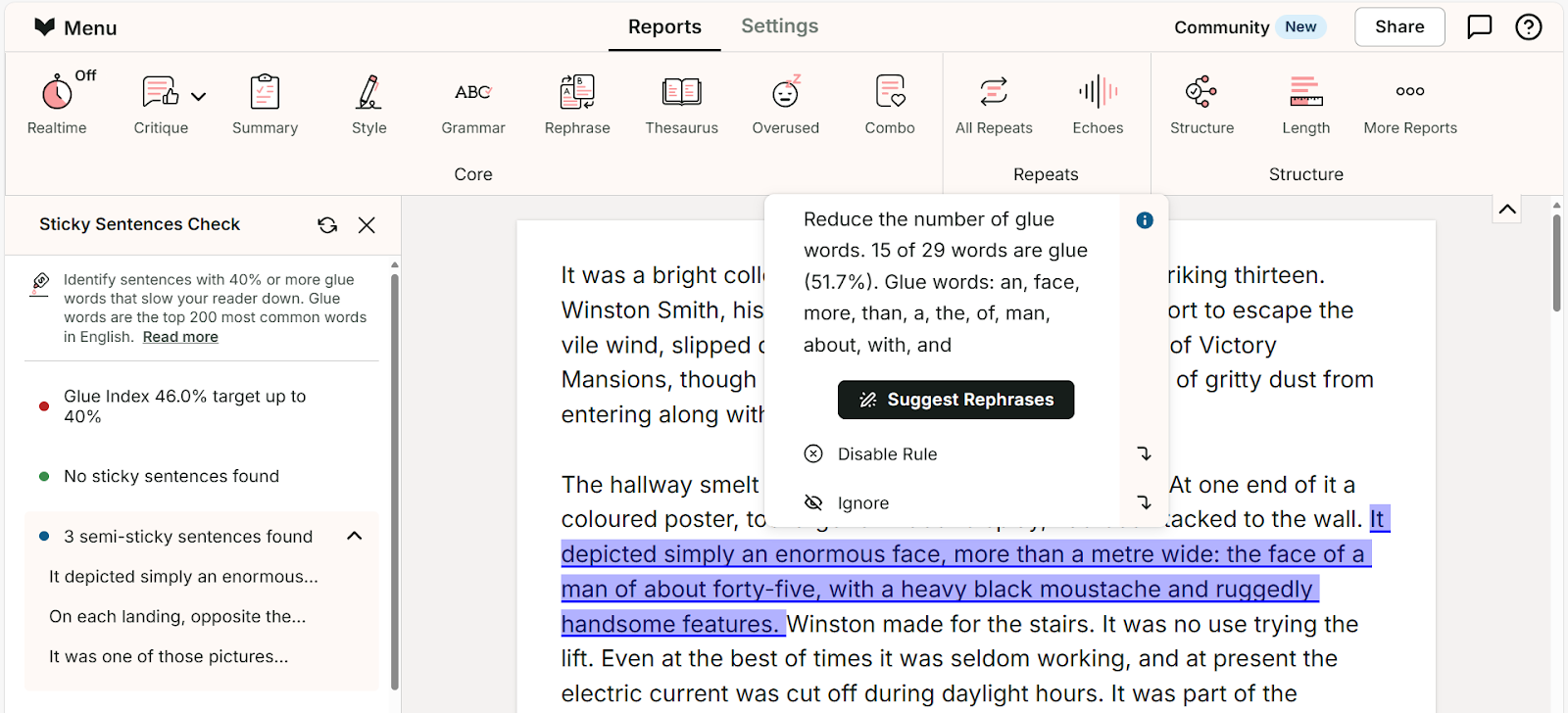 ProWritiingAid's dashboard.