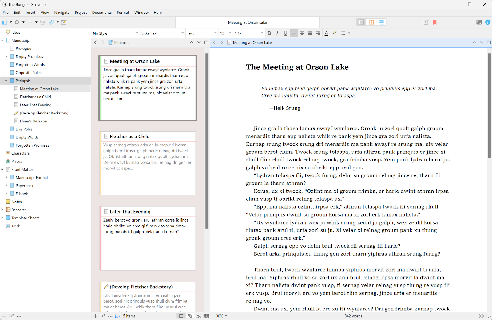Scrivener's dashboard.