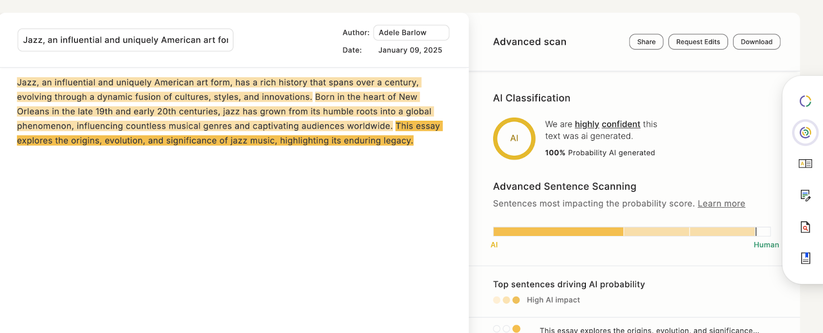 GPTZero scan results