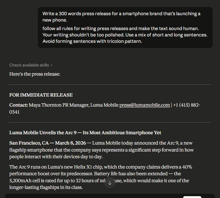 Screenshot of Claude chat.