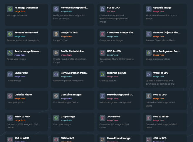 List of TinyWow image tools.