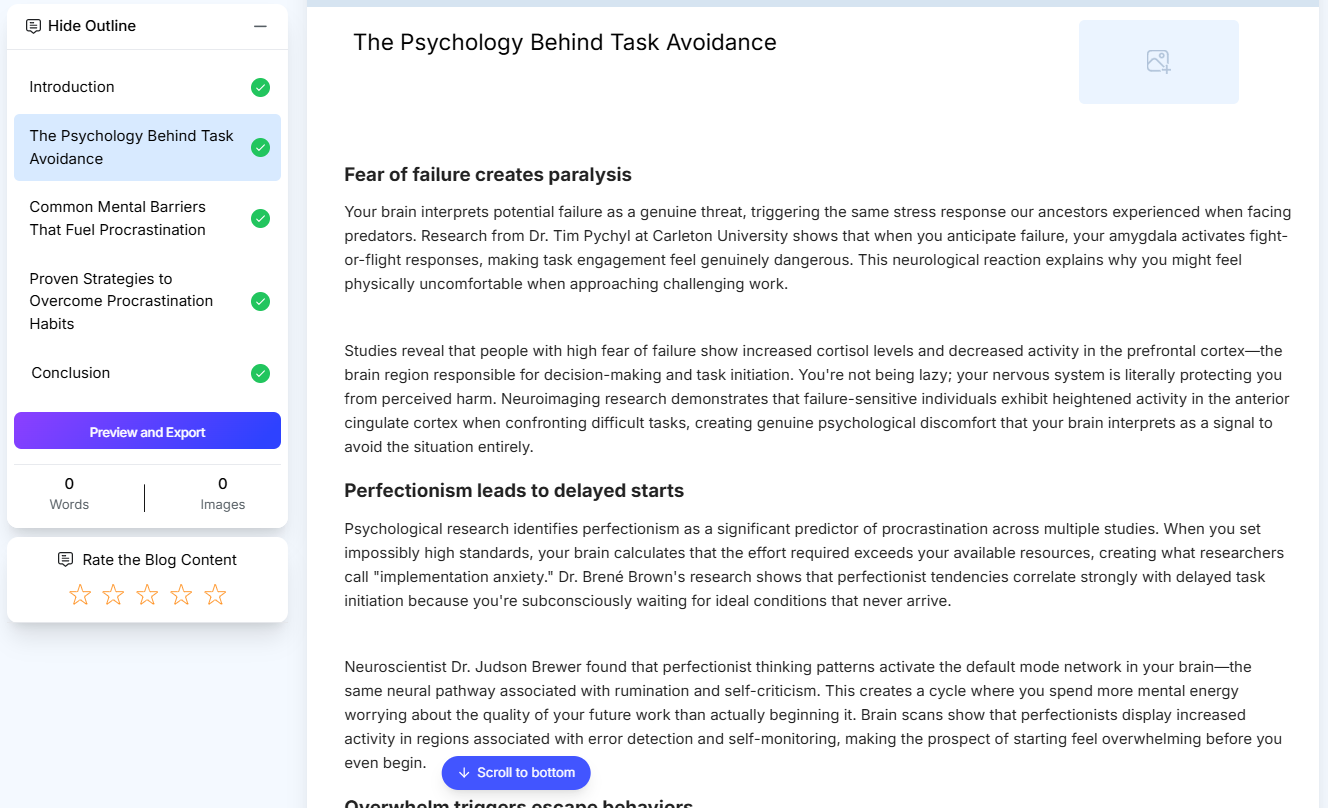 GravityWrite AI blog generator page.