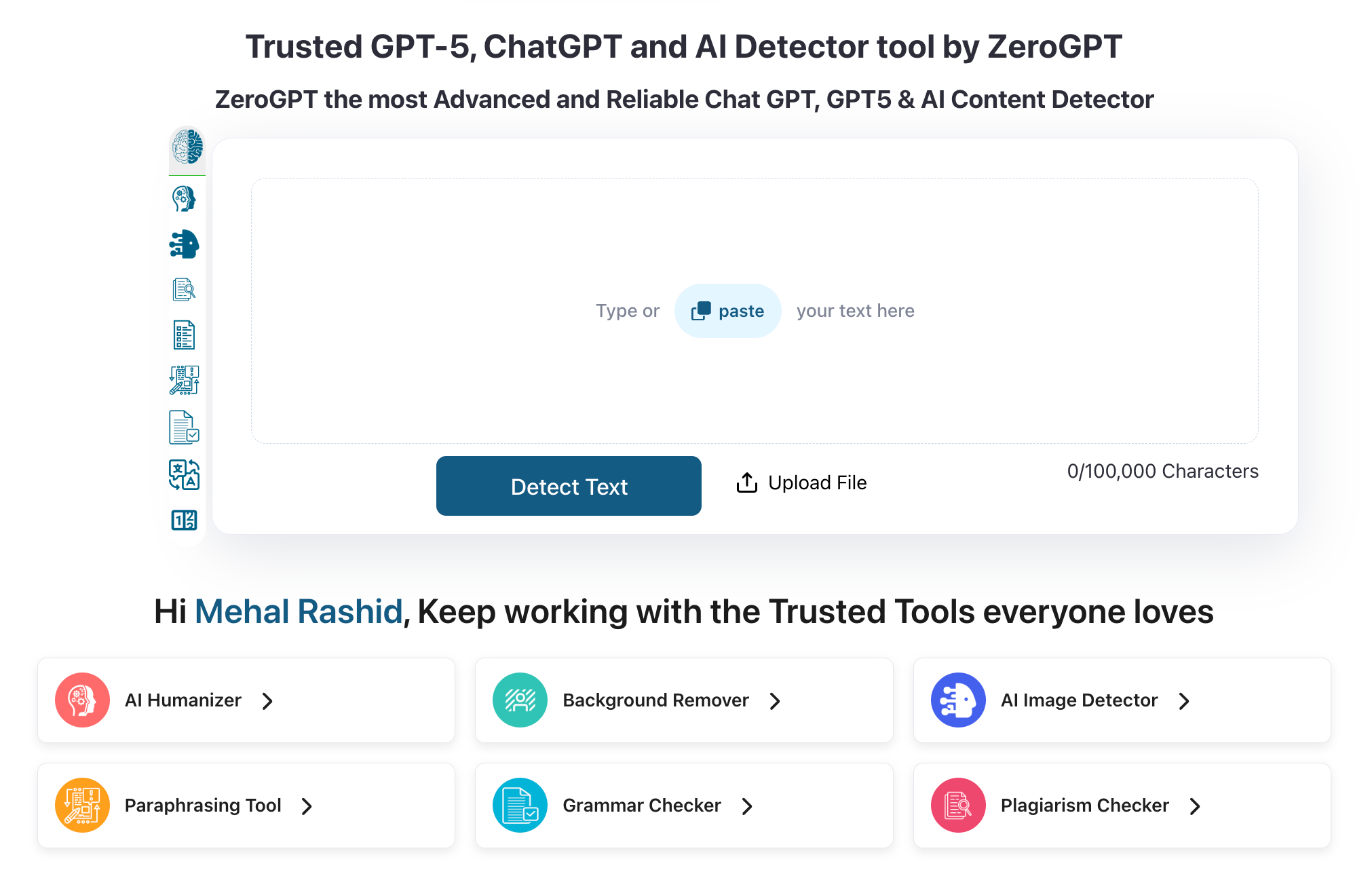 ZeroGPT home page interface