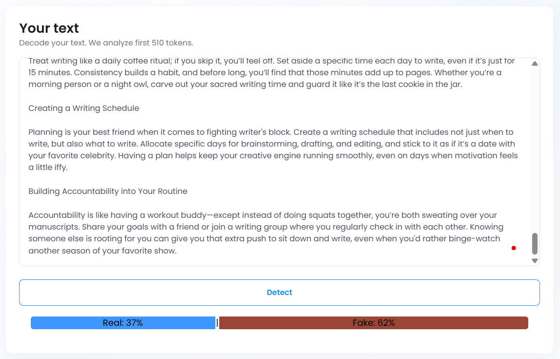 Result of AI detection of TinyWow-generated content.