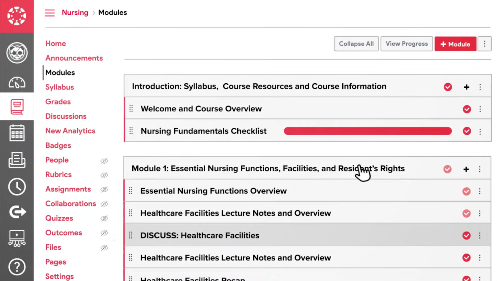 Dashboard of Canvas LMS.