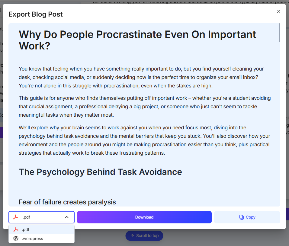 GravityWrite export feature.