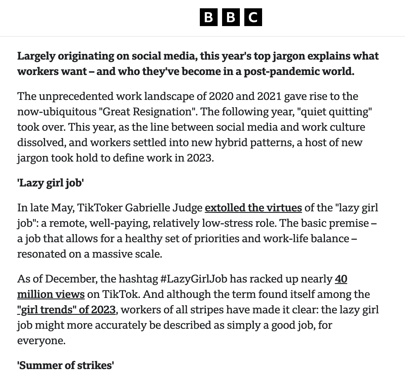 A BBC article snippet.