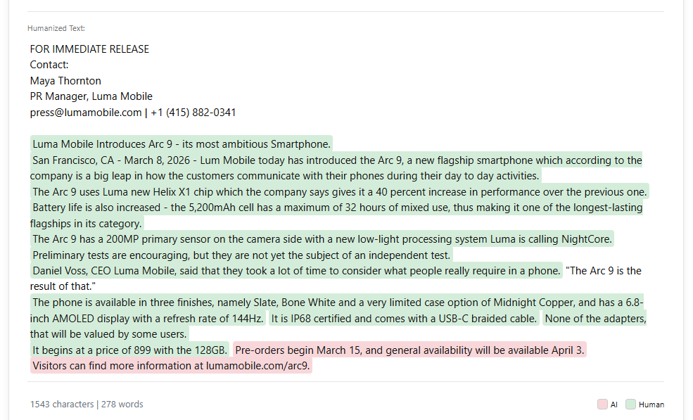 Screenshot of StealthWriter AI humanizer.