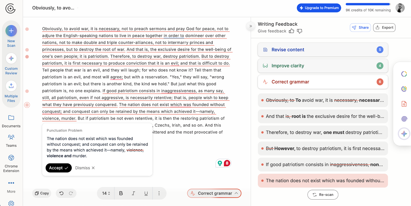 Screenshot of GPTZero grammar checker.