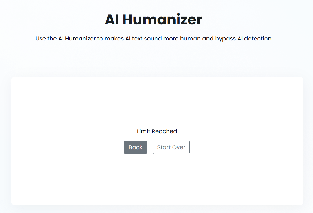 Image showing TinyWow's writing limit has been reached.