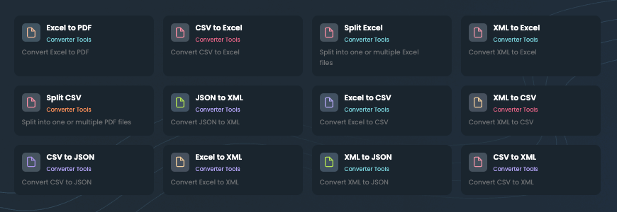 List of TinyWow file conversion tools.