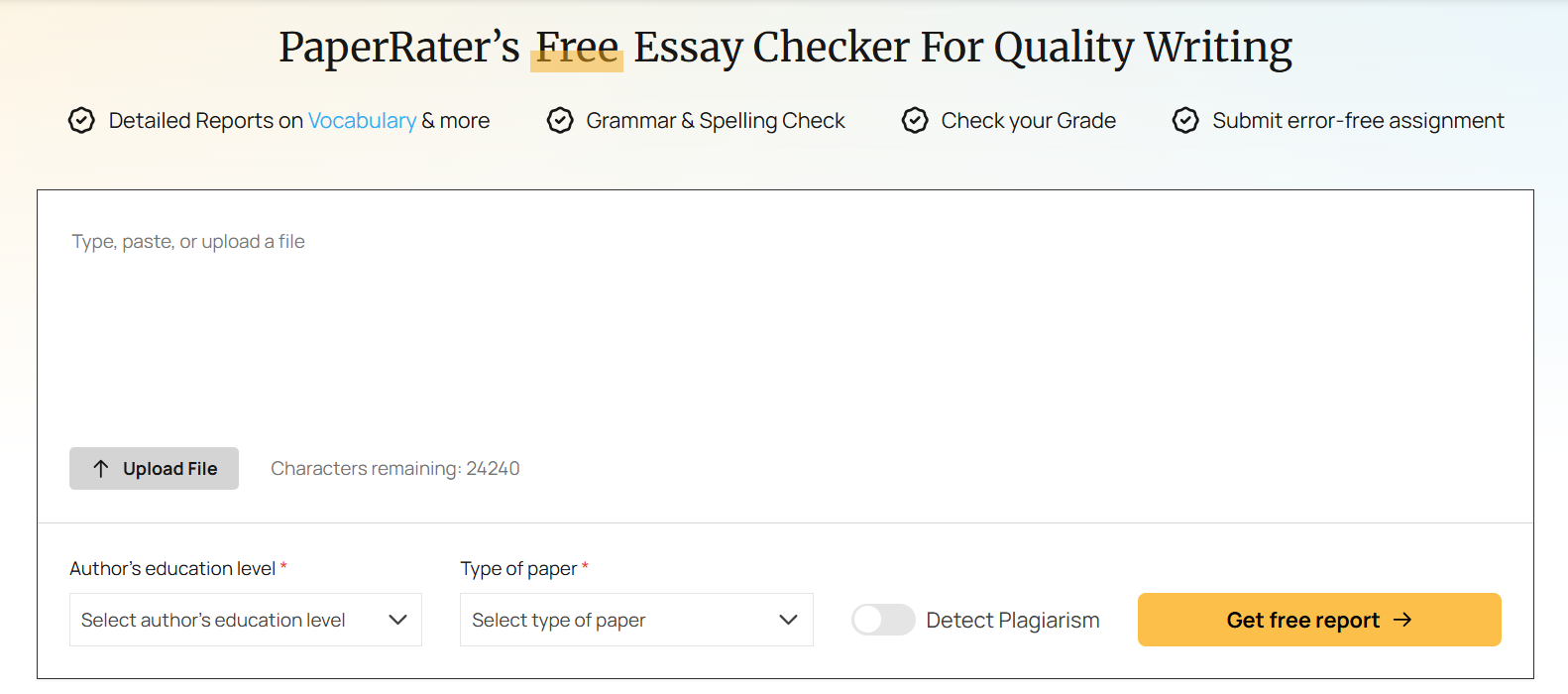 PaperRater essay checker dashboard