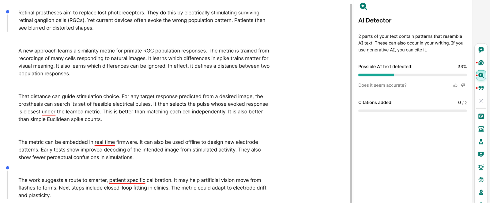Grammarly’s AI detection dashboard.