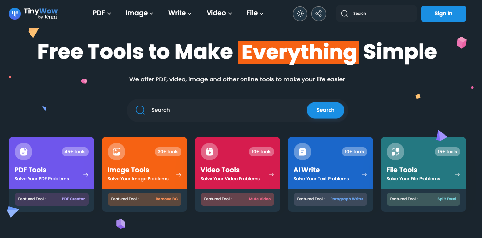 Screenshot of TinyWow’s website homepage.
