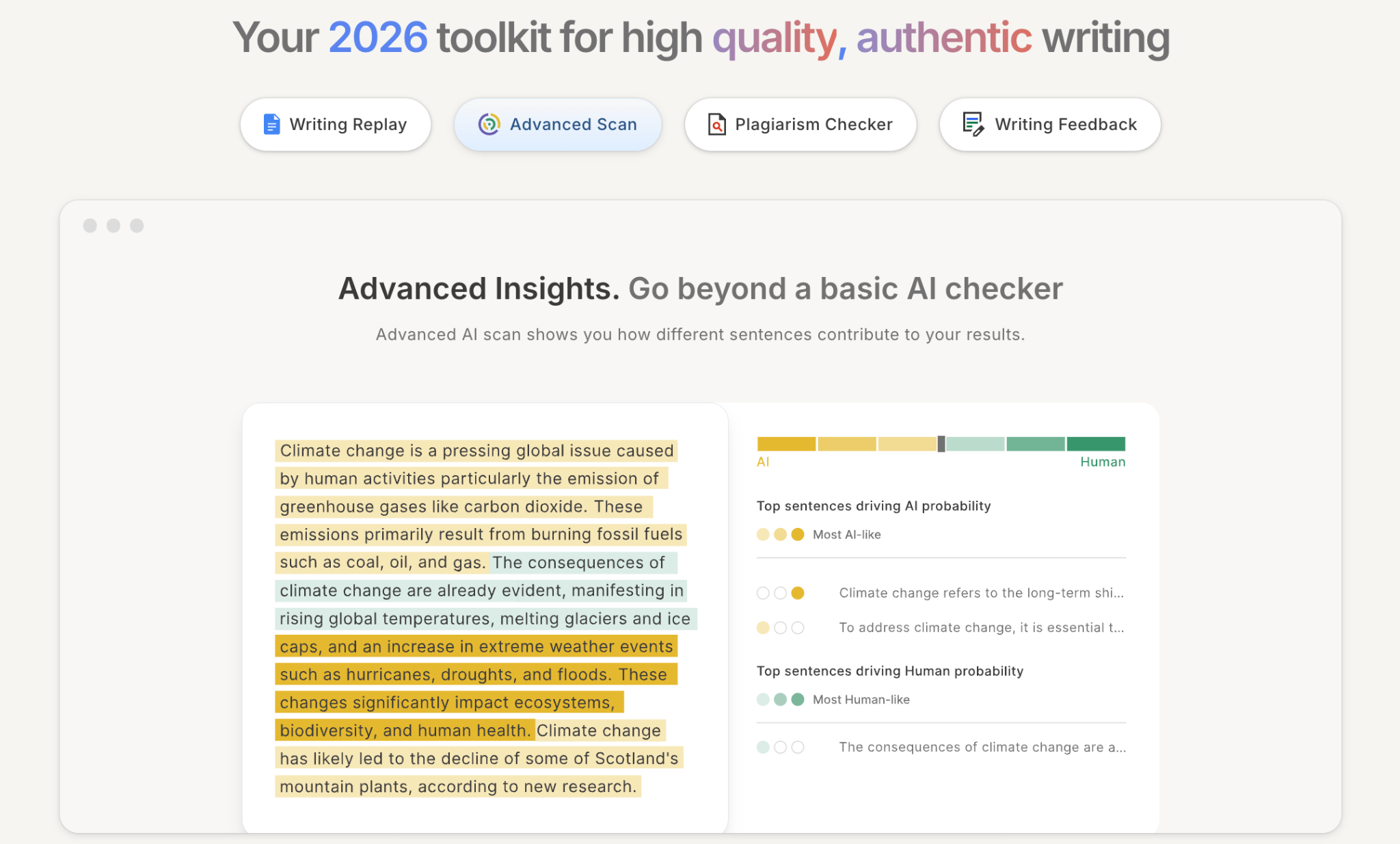 Tools included in GPTZero’s toolkit