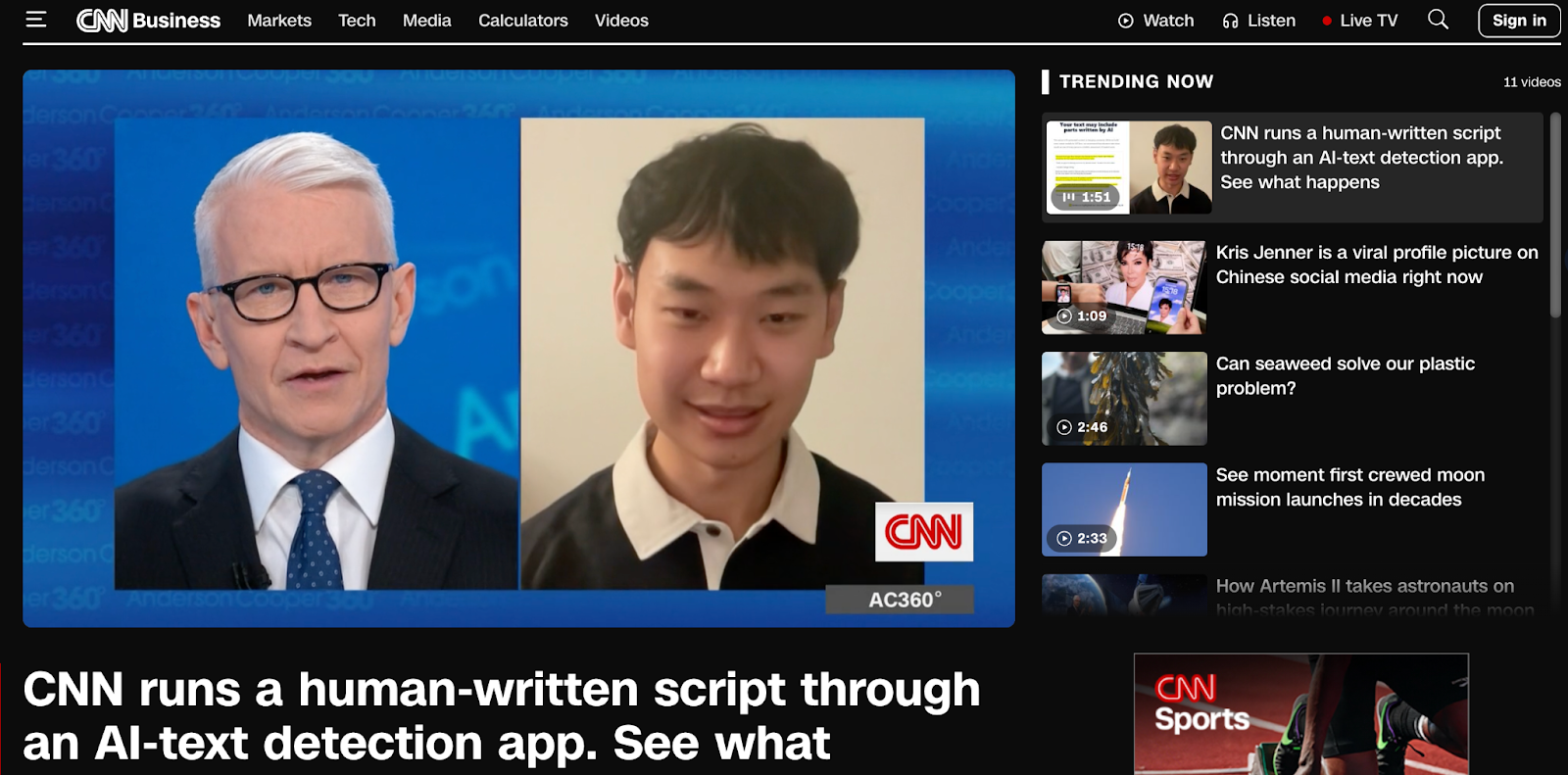 Anderson Cooper speaks with GPTZero founder Edward Tian