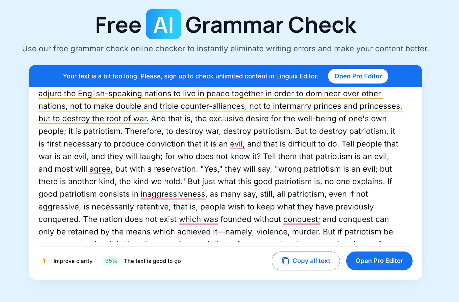 Screenshot of Linguix grammar checker.