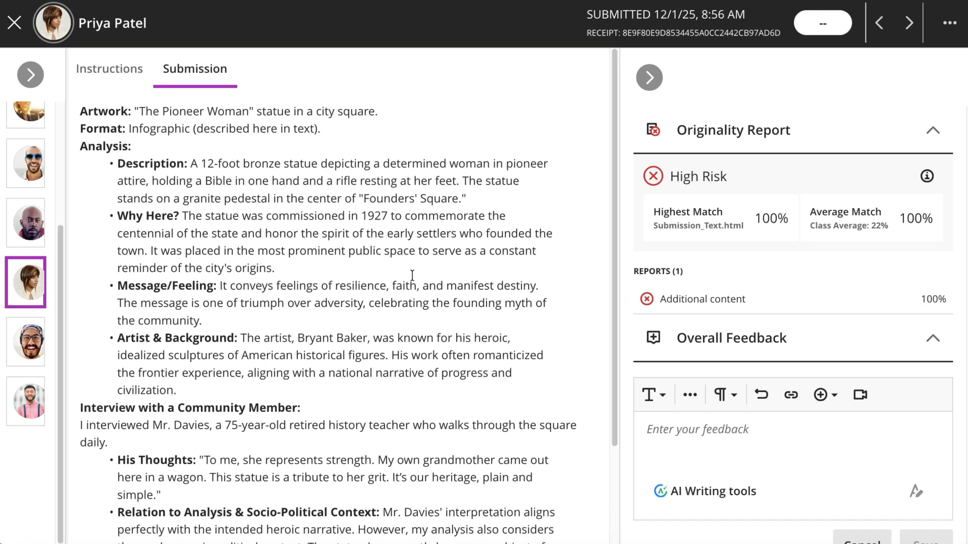 SafeAssign plagiarism checker dashboard.