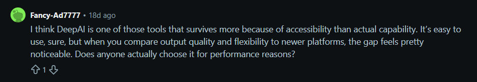 Deep AI user sharing his thoughts about the limitations of Deep AI on Reddit.