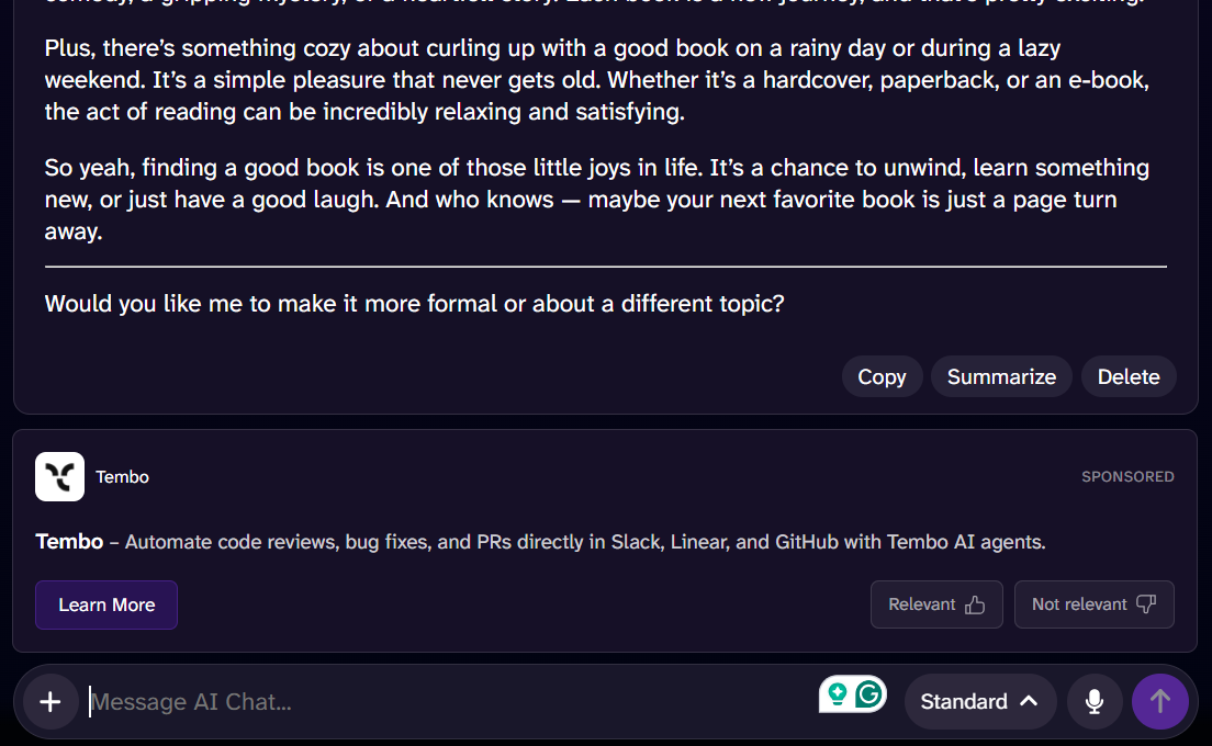 Deep AI chat feature.