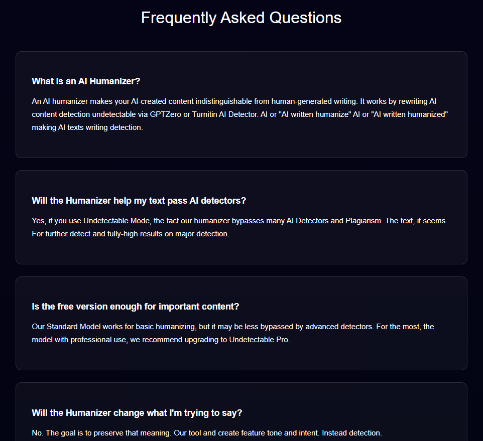 Deep AI’s FAQ section.