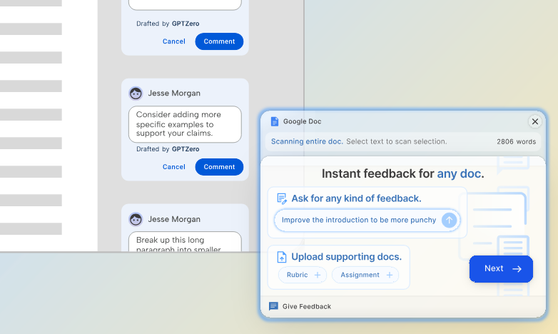 A screengrab of GPTZero’s Chrome extension at work