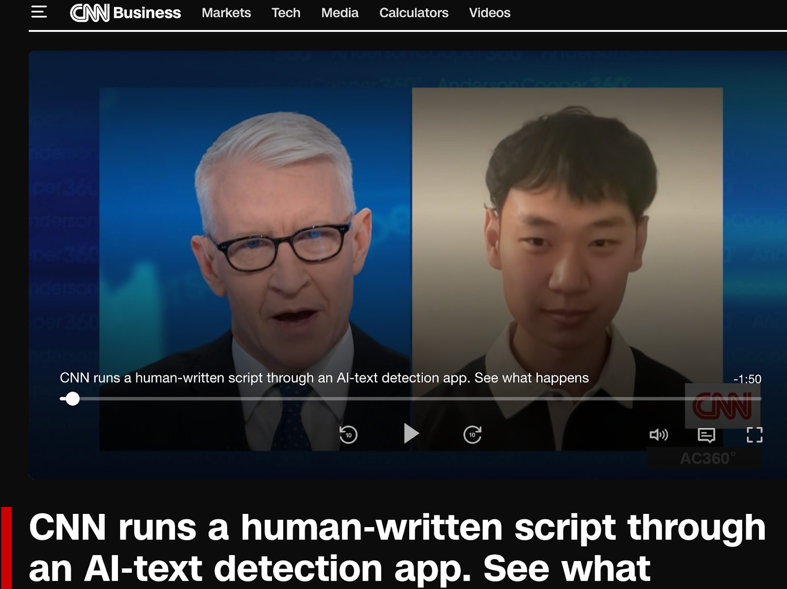 El fundador de GPTZero, Edward Tian, hablando con Anderson Cooper de CNN
