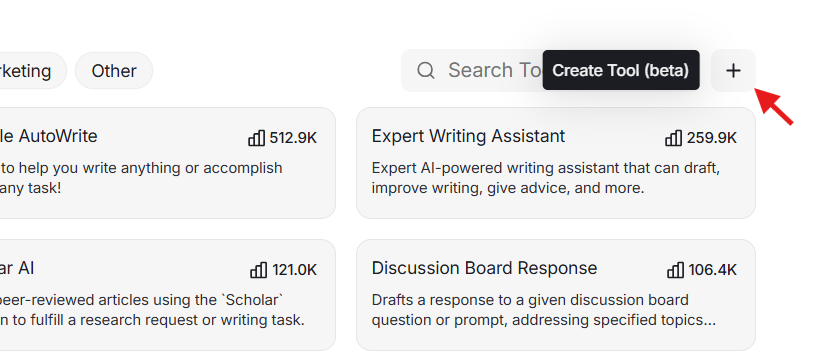 Creating an AI tool in HyperWrite AI.