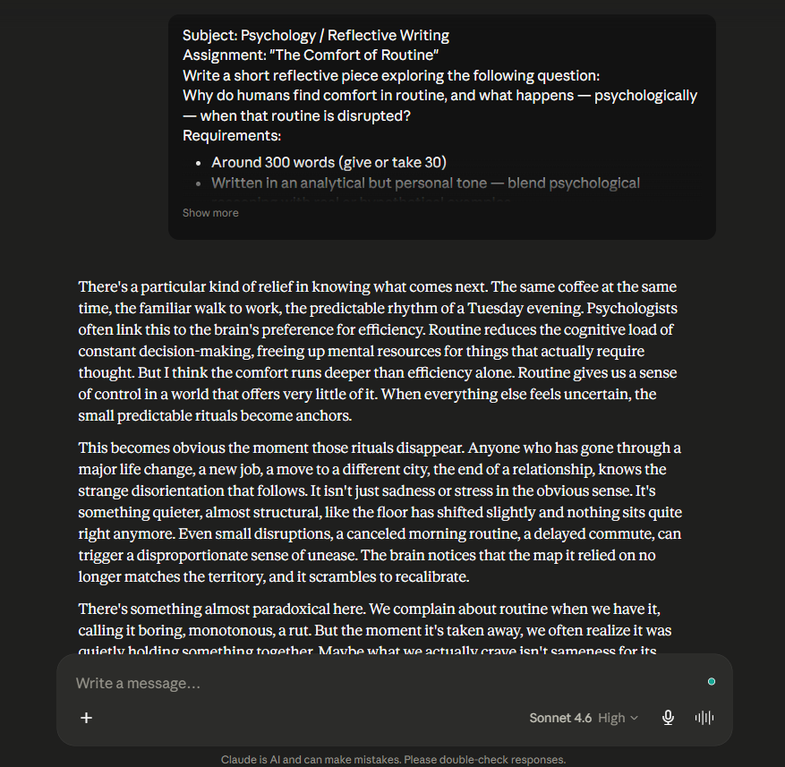 AI-generated essay through Claude.