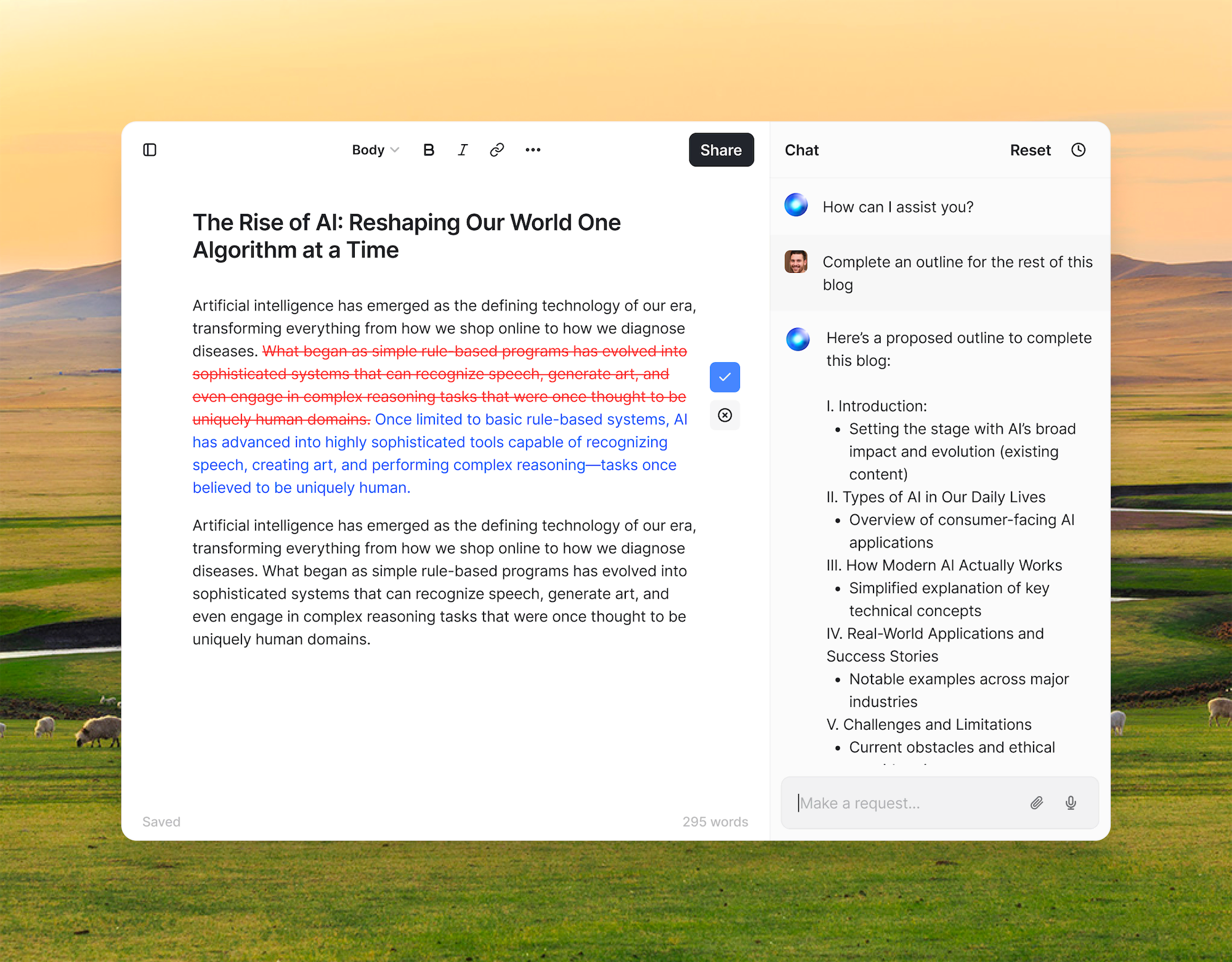HyperWrite writing assistance in action.