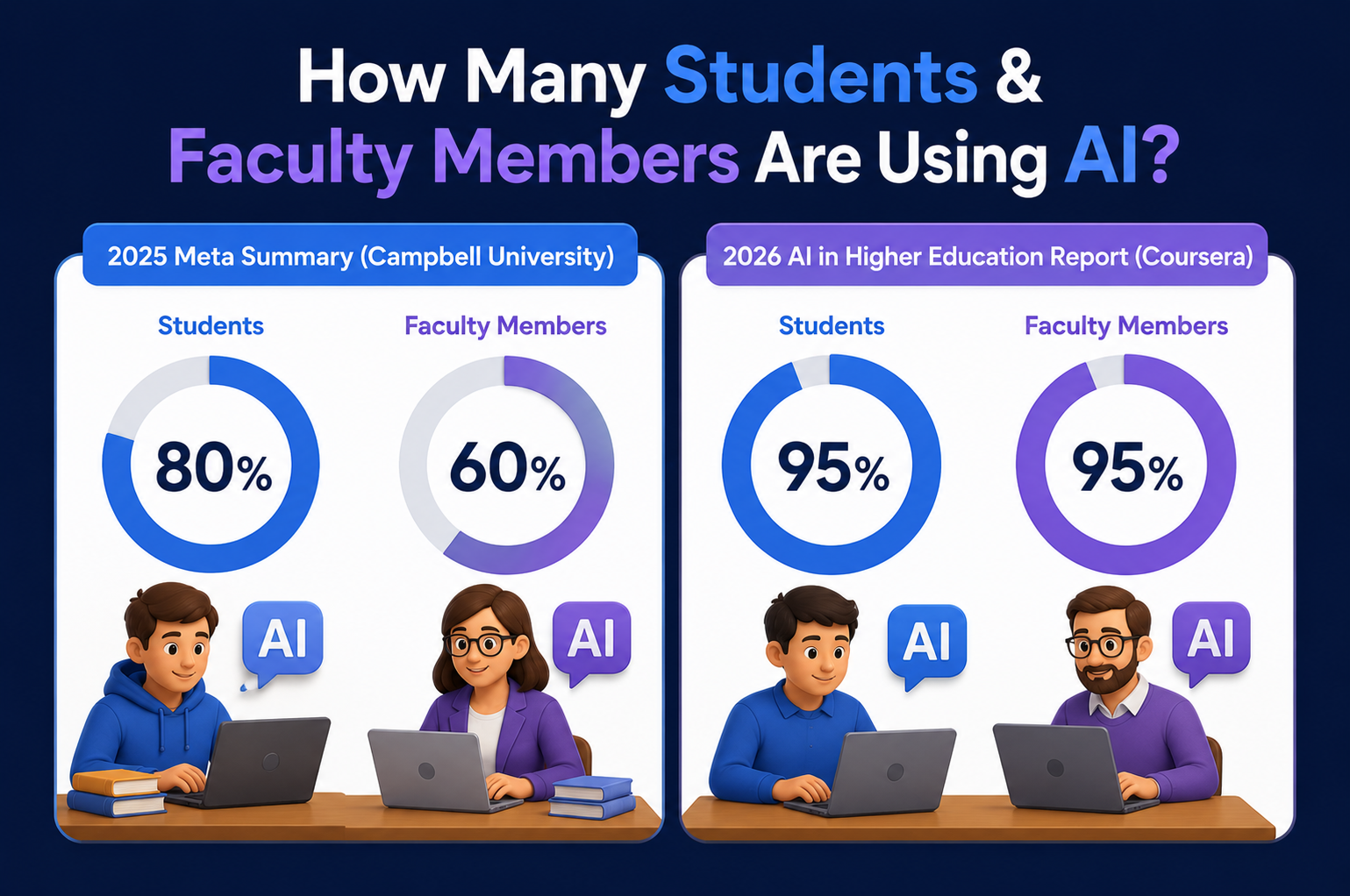Image shows the percentage of students and faculty members who use AI.