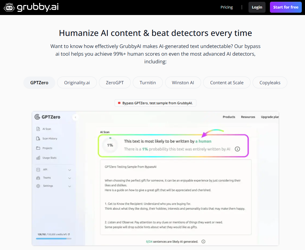 Grubby AI homepage screenshot.