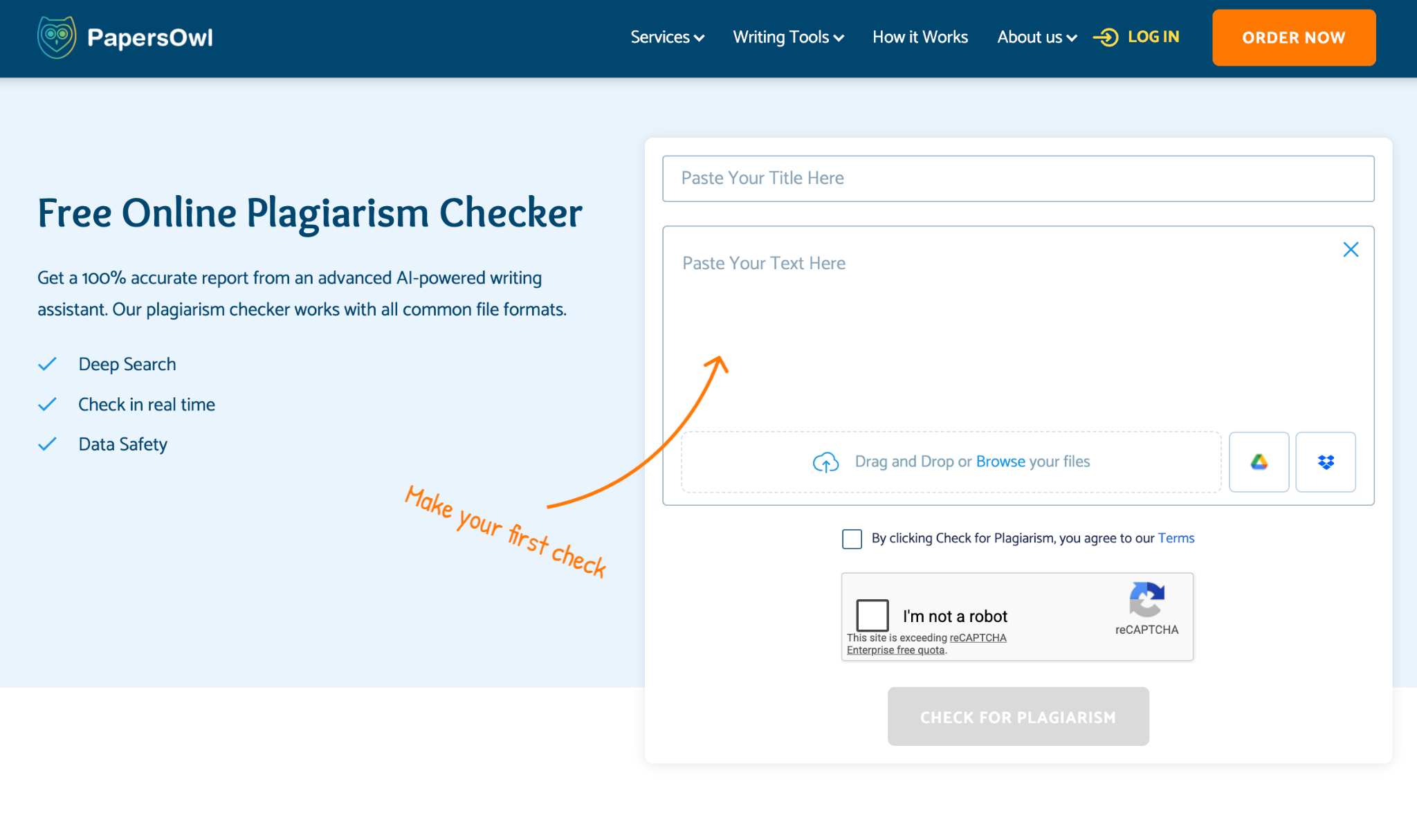 PapersOwl plagiarism checking dashboard.