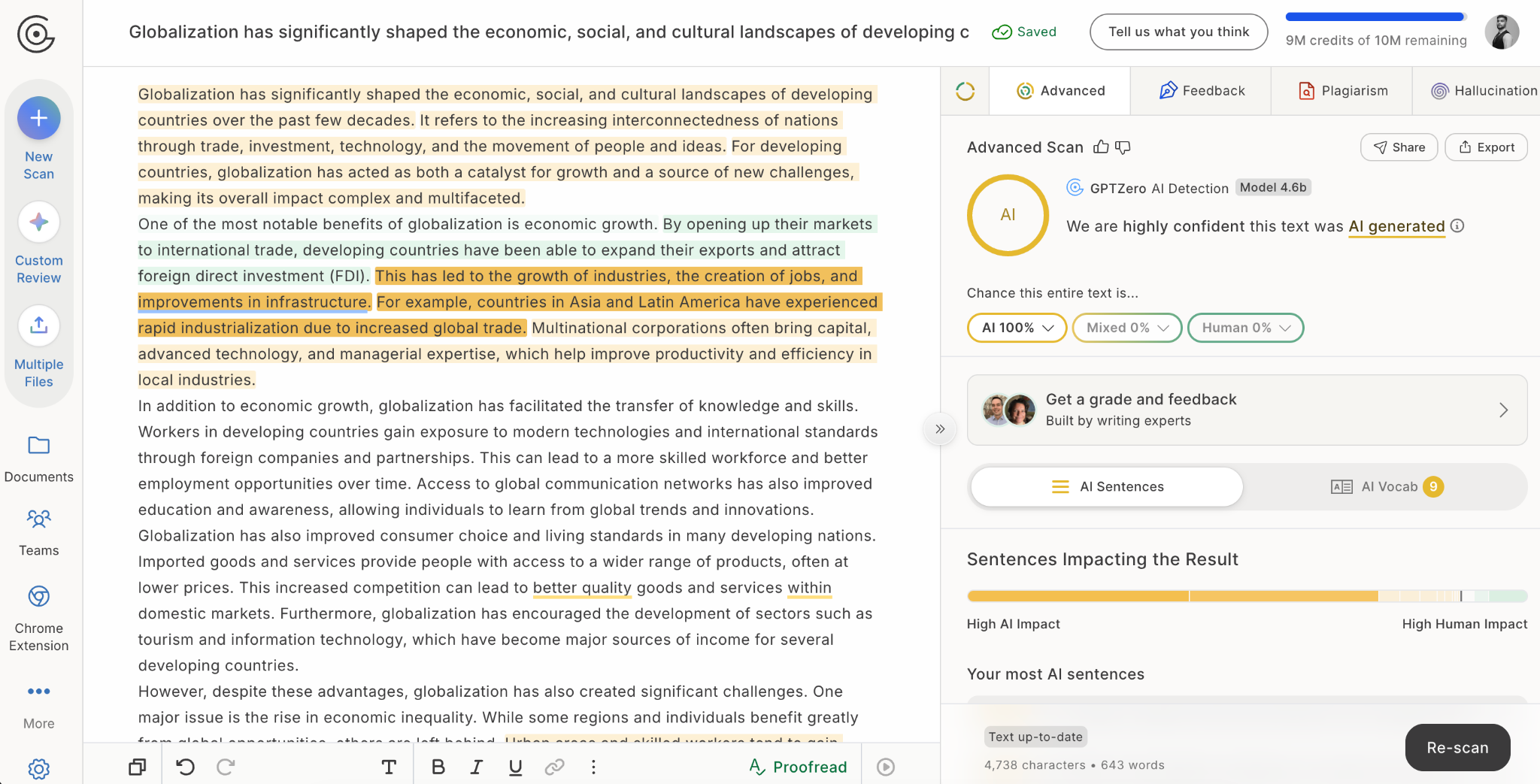 GPTZero correctly flagged ChatGPT-generated text as 100% AI.
