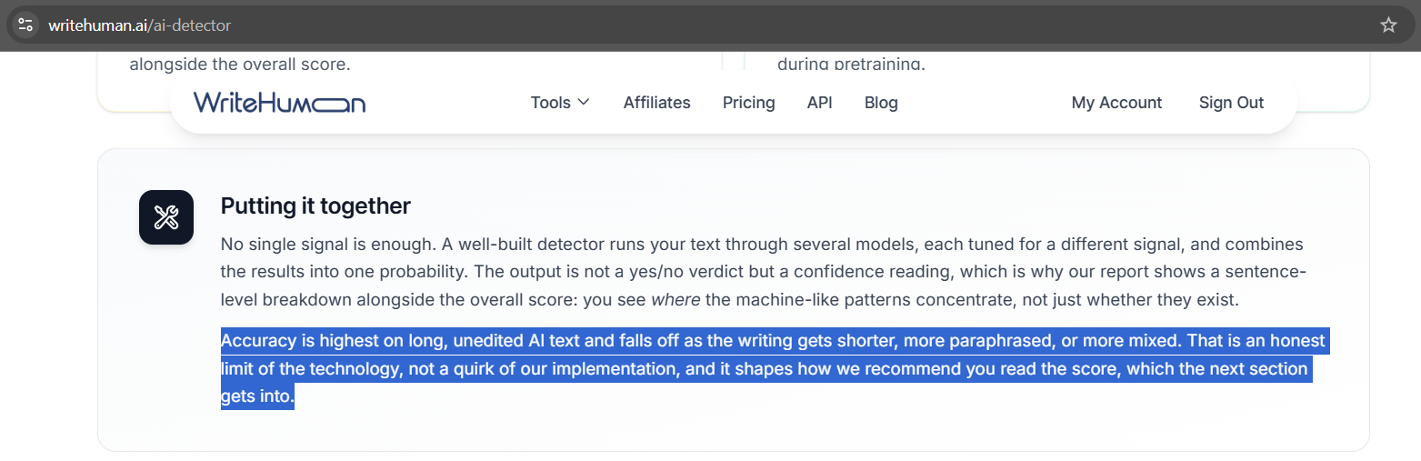 Screenshot for WriteHuman’s AI detector page.