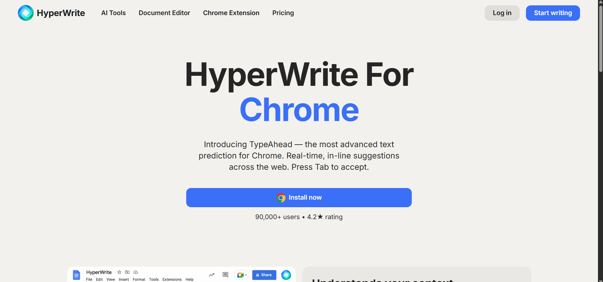 HyperWrite AI’s Chrome extension landing page.