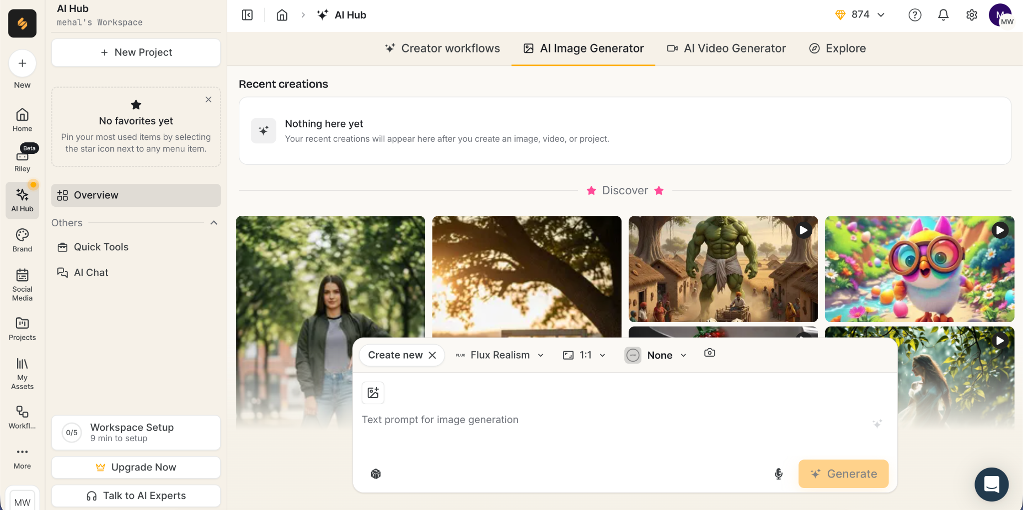 AI image generator within the AI hub of Simplified AI.