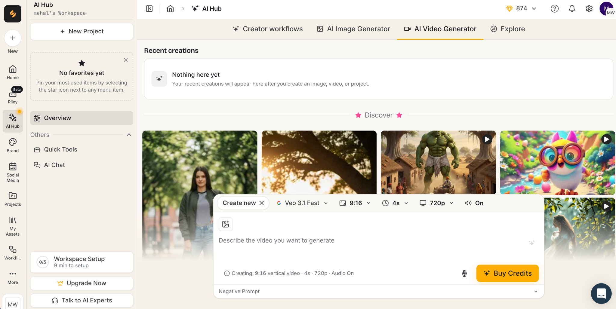AI video generator within the AI hub of Simplified AI.